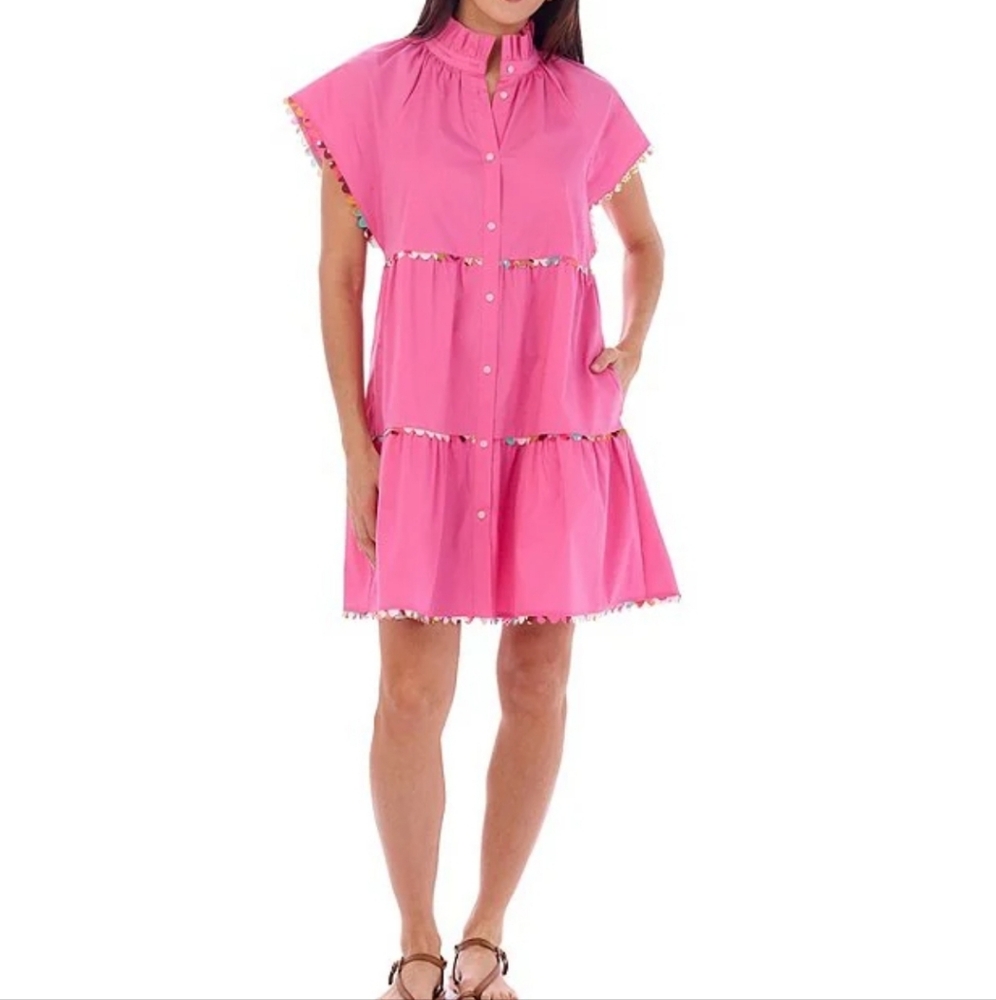 CROSBY by Mollie Burch Printed Whitley Mock Neck Short Flutter Sleeve